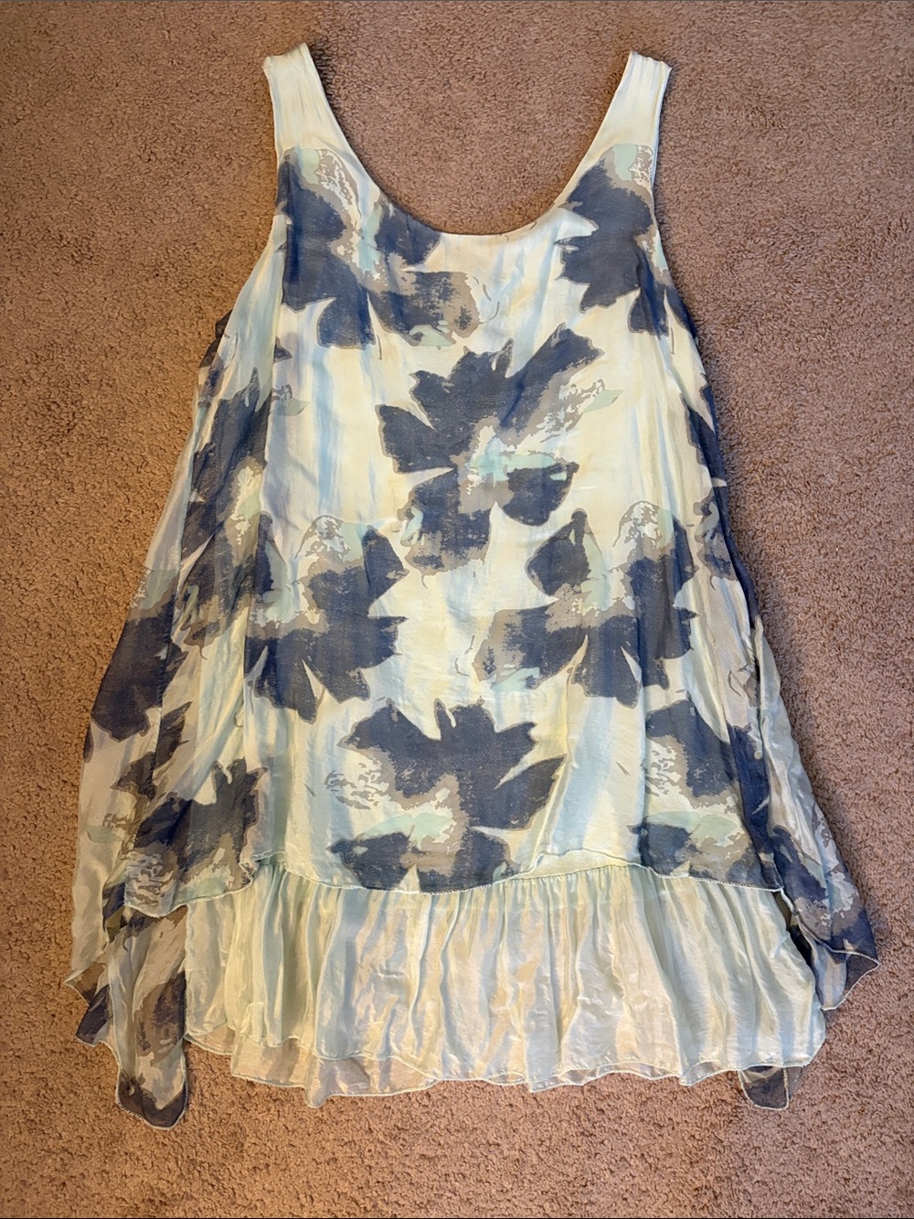 M Made in Italy Lightweight Floral Print Sleeveless Tunic - Blue & Cream